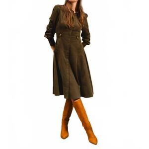 NEW LUUM luna button down long sleeve dress in green